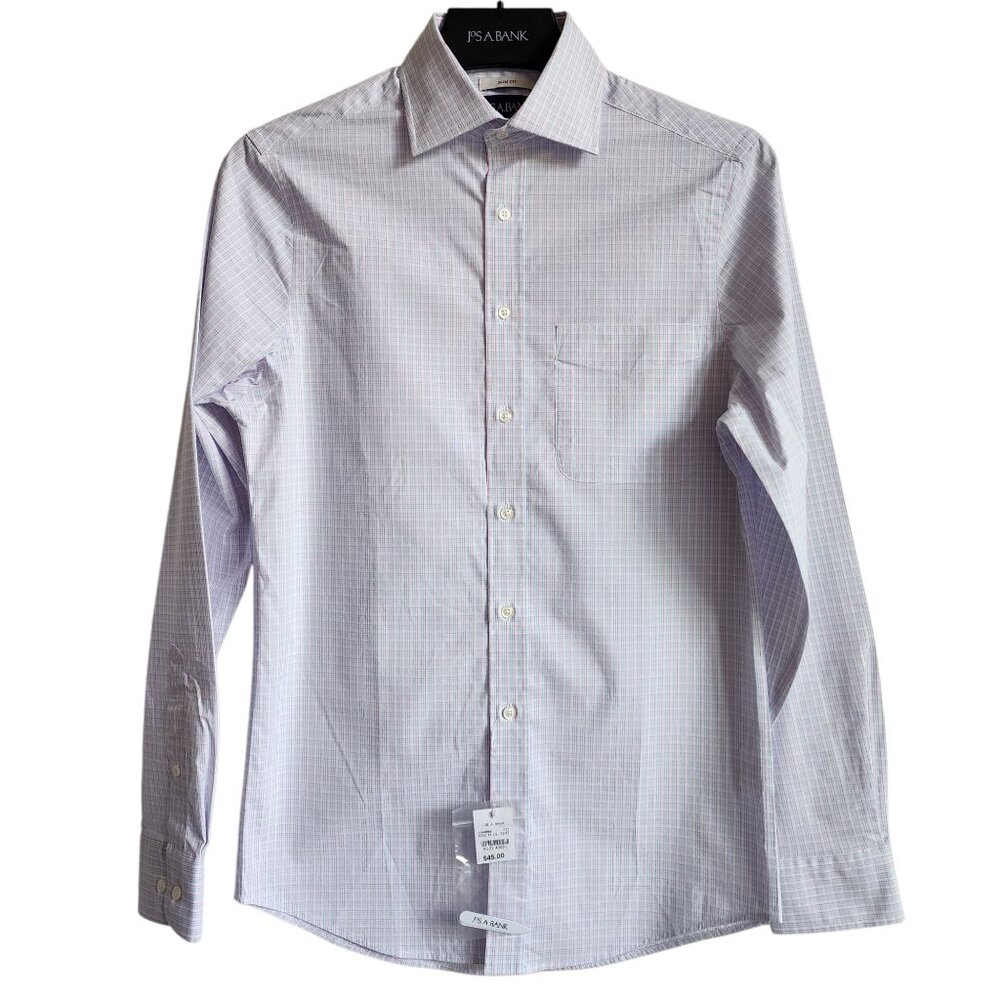 14.5 32/33 Dress Shirt White Blue Pink Checked Jos A Bank Size New Checks Mens